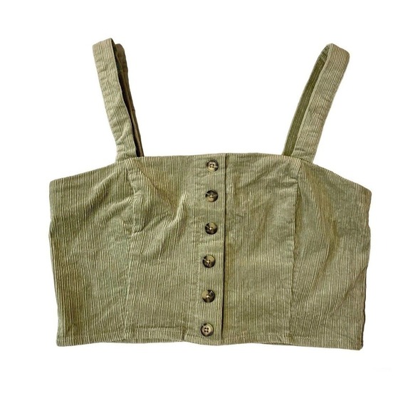 FOREVER 21 Corduroy Crop Top Sleeveless Medium Green Y2k Style Minimalis… - Picture 1 of 7